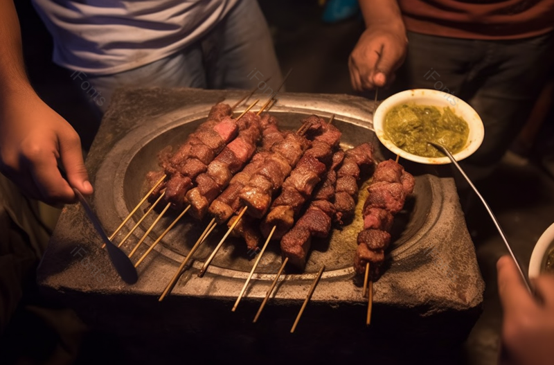 中国新疆乌鲁木齐夜晚的大串烧烤烤羊肉串烤肉串餐饮美食图像摄影,高清,摄影图,摄影图片,图片大全,摄影图免费下载